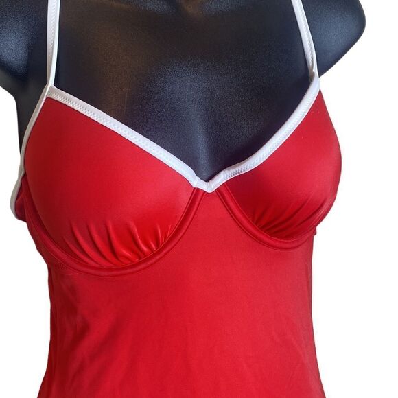 Shade & shore cabana one piece bathing suit red/white swimsuit 34C nwt baywatch - Picture 4 of 8